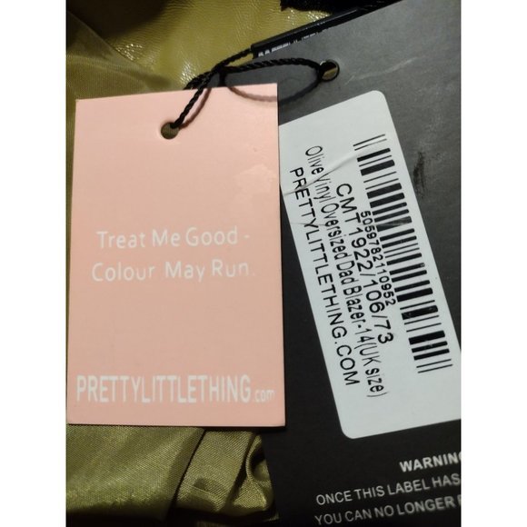 Pretty Little Thing OLIVE VINYL OVERSIZED DAD BLAZER Size 14 (UK Size) - Picture 7 of 7